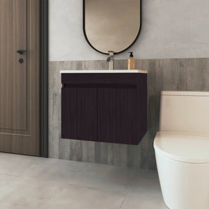 English Elm Wengue Floating Vanity with Integrated Basin, Dual-Door Wall-Mounted Cabinet, Dark Brown Compact Design (23.2" W, 17.3" D) B062P303927
