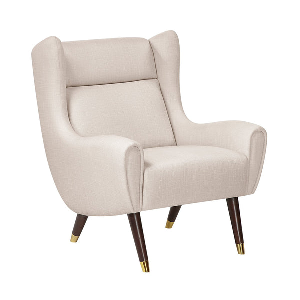 English Elm Modern Wingback Upholstered Accent Chair with Solid Wood Frame, Gold-Tip Legs, Plush Pocket Coil Comfort Beige 30.5 L x 33.5 W x 32 H B011P393050