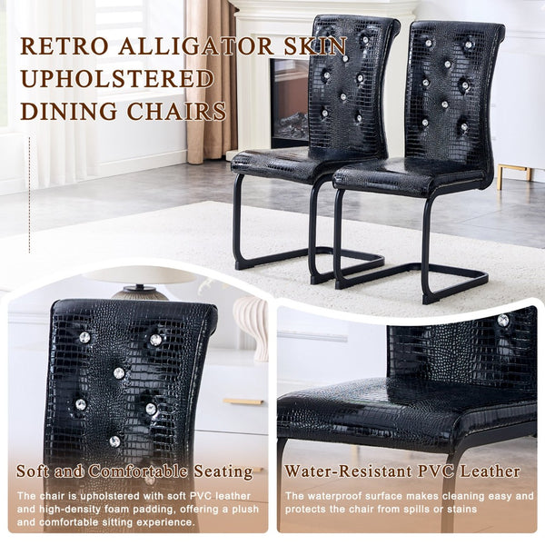 English Elm Luxury Pu Upholstered Dining Chair Set of 4 with Channel Stitching and Metal Legs W1512P491874