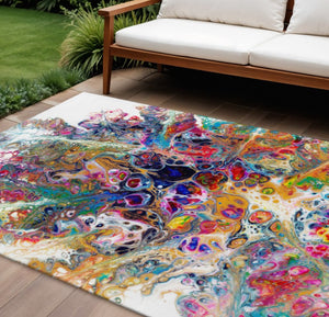 10 X 14 Abstract Washable Polyester Area Rug for Patios Living Rooms and Decks