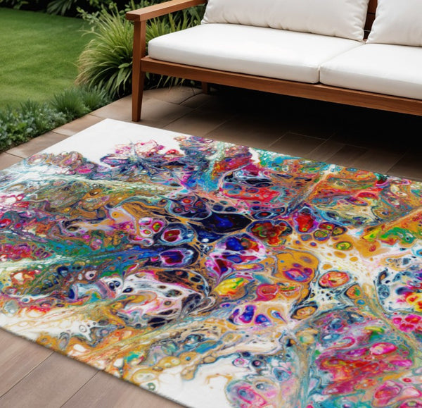 10 X 14 Abstract Washable Polyester Area Rug for Patios Living Rooms and Decks