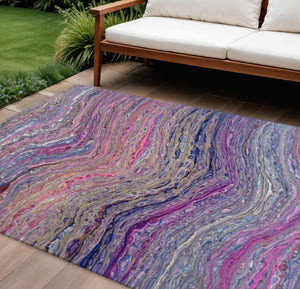 HomeRoots 9' X 12' Vibrant Raspberry & Purple Abstract Washable Area Rug for Indoor/Outdoor Spaces 642816