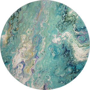 HomeRoots 8' Aqua & Ivory Round Area Rug - Modern Abstract Design, Washable, Durable for Indoor & Outdoor Use 642820