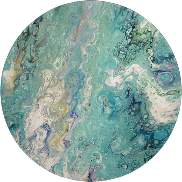 HomeRoots 8' Aqua & Ivory Round Area Rug - Modern Abstract Design, Washable, Durable for Indoor & Outdoor Use 642820