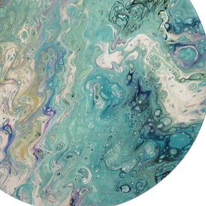 HomeRoots 8' Aqua & Ivory Round Area Rug - Modern Abstract Design, Washable, Durable for Indoor & Outdoor Use 642820
