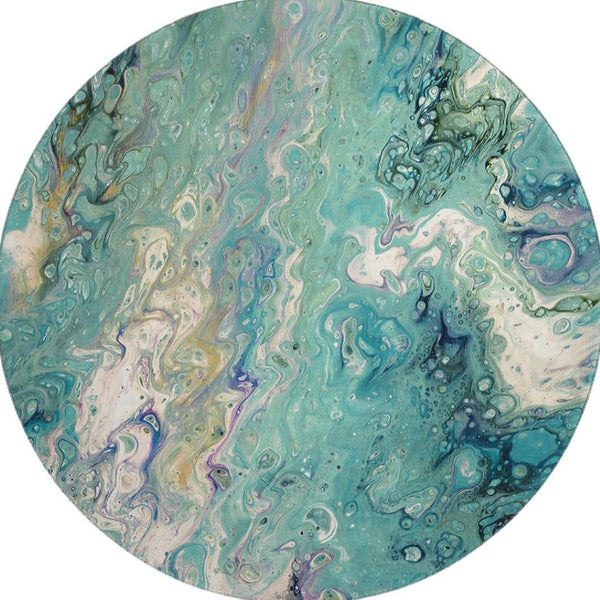 HomeRoots 8' Aqua & Ivory Round Area Rug - Modern Abstract Design, Washable, Durable for Indoor & Outdoor Use 642820