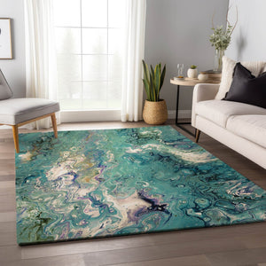 HomeRoots 8' X 10' Aqua and Ivory Abstract Area Rug - Stylish, Washable Design for Indoor & Outdoor Use! 642821