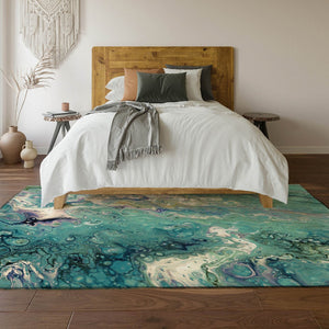 HomeRoots 8' X 10' Aqua and Ivory Abstract Area Rug - Stylish, Washable Design for Indoor & Outdoor Use! 642821