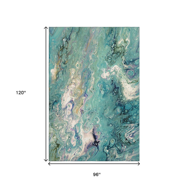 HomeRoots 8' X 10' Aqua and Ivory Abstract Area Rug - Stylish, Washable Design for Indoor & Outdoor Use! 642821