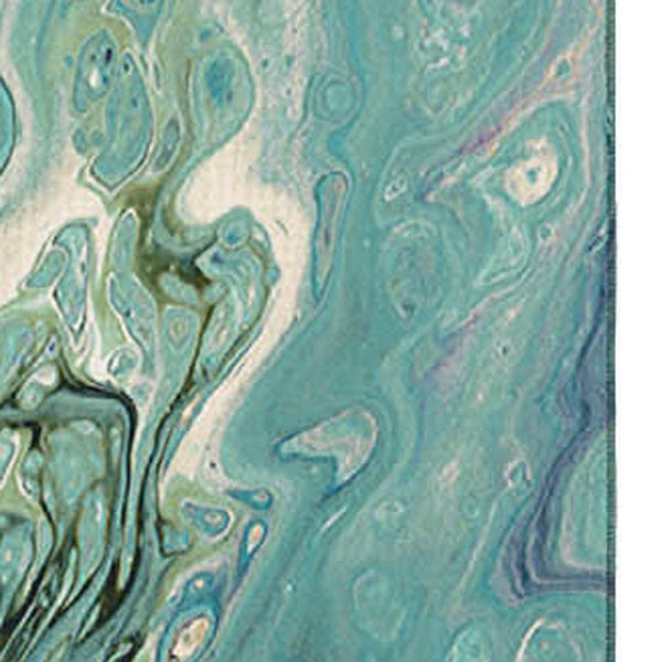 HomeRoots 10' Aqua & Ivory Abstract Washable Area Rug - Durable Indoor/Outdoor Design for Modern Spaces 642823