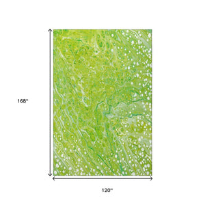 HomeRoots 10' Shamrock Green & Ivory Abstract Washable Rug – Durable Indoor/Outdoor Design for High-Traffic Areas 642829
