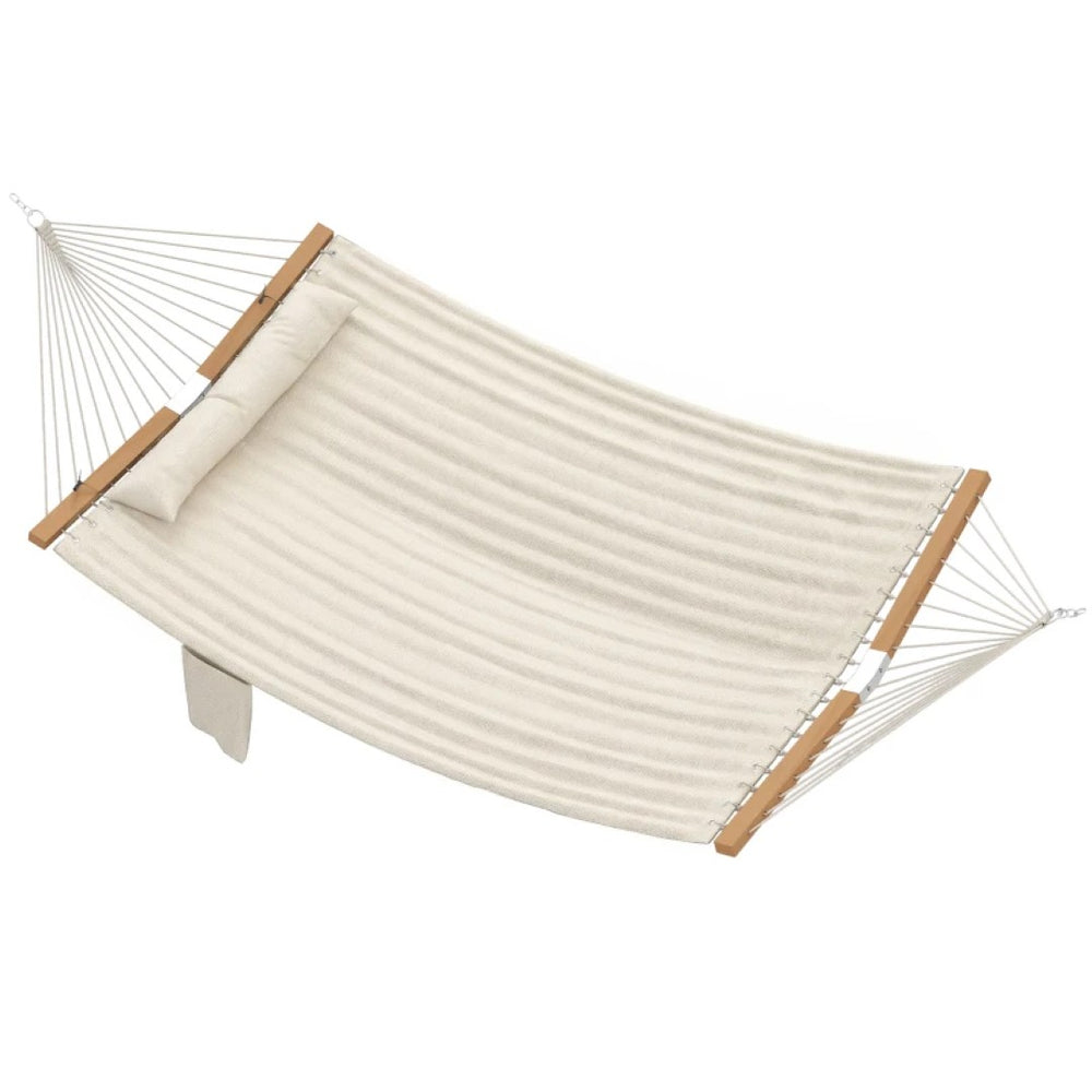 English Elm Double Quilted Beechwood Spreader Bar Hammock for Patio Balcony Backyard Lounging Cream White,Natural Wood T3971P474592