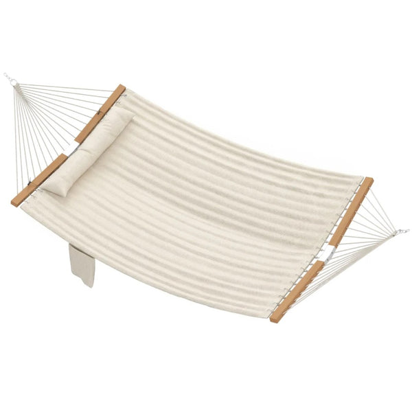 English Elm Double Quilted Beechwood Spreader Bar Hammock for Patio Balcony Backyard Lounging Cream White,Natural Wood T3971P474592