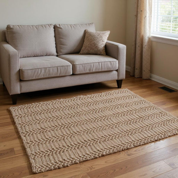 HomeRoots 5' X 7' Hand-Woven Jute Area Rug - Modern Abstract Design, Unique Artisan Craftsmanship & Durability 642836