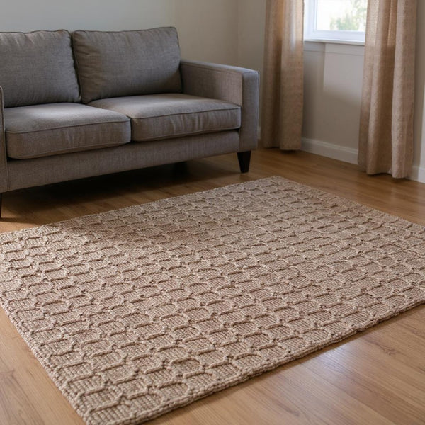 HomeRoots 6' Natural Jute Geometric Area Rug - Hand-Woven, Durable, and Stylish for Modern Living Spaces 642839