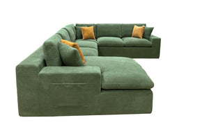 English Elm Coffee-bean Curved Upholstered Sectional with Self-expanding Setup for Large Living Rooms Dark Green B2748S00130