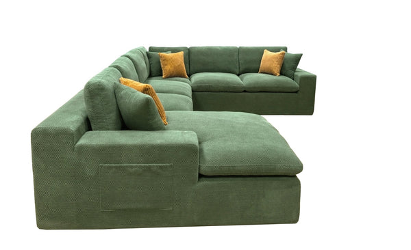 English Elm Coffee-bean Curved Upholstered Sectional with Self-expanding Setup for Large Living Rooms Dark Green B2748S00130