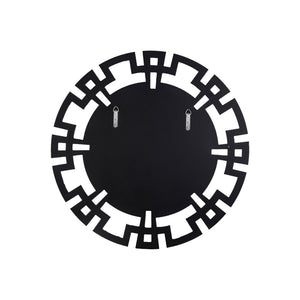 HomeRoots 32" Silver Mirrored Glass Round Accent Mirror - Art Deco Geometric Design for Glam Living Spaces 642841