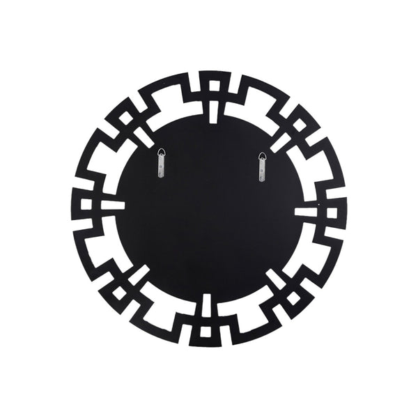 HomeRoots 32" Silver Mirrored Glass Round Accent Mirror - Art Deco Geometric Design for Glam Living Spaces 642841