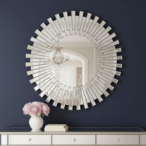 HomeRoots 18" Silver Glass Sunburst Accent Mirror - Glamorous Wall Decor for Modern Interiors & Elegant Spaces 642842