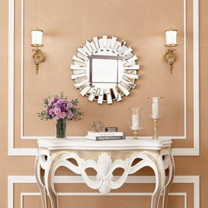 HomeRoots 18" Silver Glass Sunburst Accent Mirror - Glamorous Wall Decor for Modern Interiors & Elegant Spaces 642842