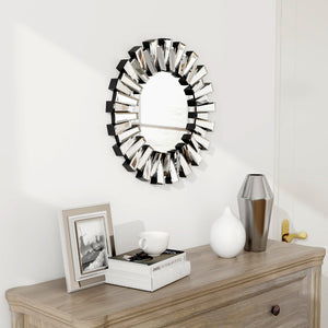 HomeRoots 18" Silver Glass Sunburst Accent Mirror - Glamorous Wall Decor for Modern Interiors & Elegant Spaces 642842