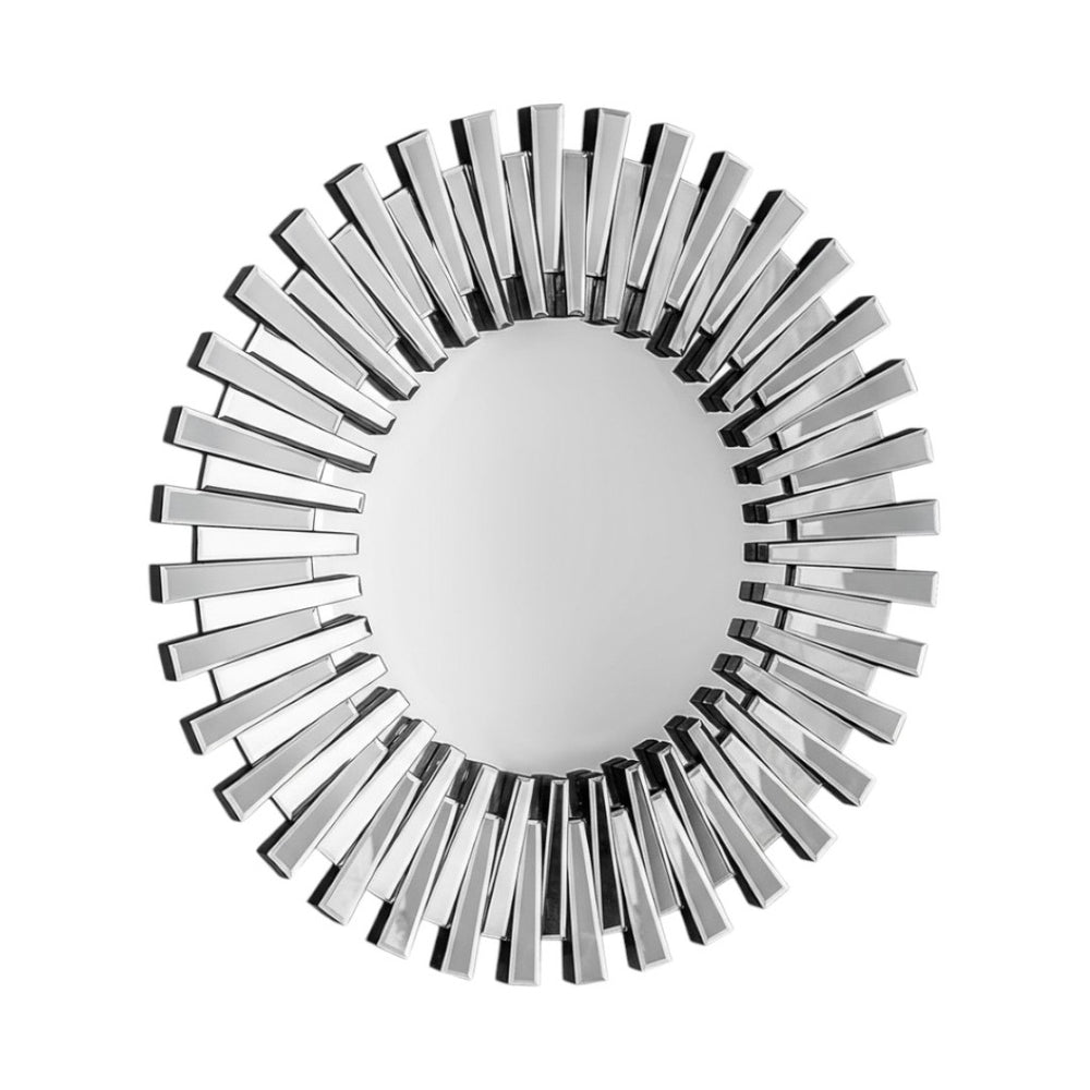 HomeRoots 18" Silver Glass Sunburst Accent Mirror - Glamorous Wall Decor for Modern Interiors & Elegant Spaces 642842