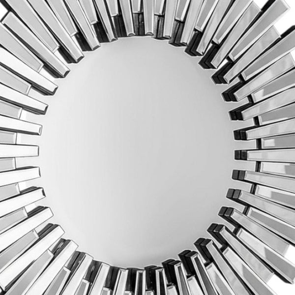 HomeRoots 18" Silver Glass Sunburst Accent Mirror - Glamorous Wall Decor for Modern Interiors & Elegant Spaces 642842