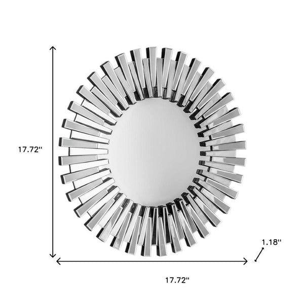 HomeRoots 18" Silver Glass Sunburst Accent Mirror - Glamorous Wall Decor for Modern Interiors & Elegant Spaces 642842