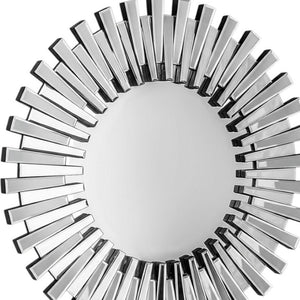 HomeRoots 18" Silver Glass Sunburst Accent Mirror - Glamorous Wall Decor for Modern Interiors & Elegant Spaces 642842