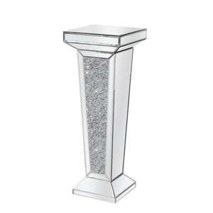 HomeRoots 35" Silver Mirrored Glass Pedestal Accent Table with Faux Crystals - Glamorous & Multi-Functional Design 642844