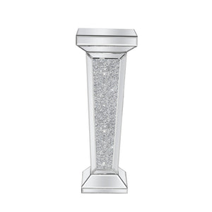 HomeRoots 35" Silver Mirrored Glass Pedestal Accent Table with Faux Crystals - Glamorous & Multi-Functional Design 642844