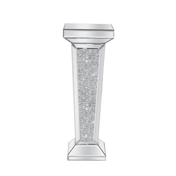 HomeRoots 35" Silver Mirrored Glass Pedestal Accent Table with Faux Crystals - Glamorous & Multi-Functional Design 642844