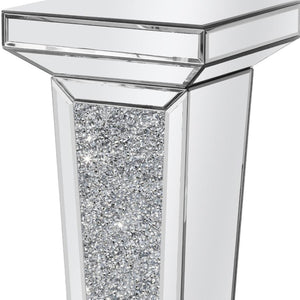 HomeRoots 35" Silver Mirrored Glass Pedestal Accent Table with Faux Crystals - Glamorous & Multi-Functional Design 642844