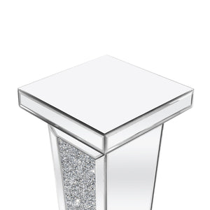 HomeRoots 35" Silver Mirrored Glass Pedestal Accent Table with Faux Crystals - Glamorous & Multi-Functional Design 642844