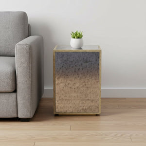 HomeRoots 22" Stunning Silver and Gold Mirrored Glass End Table – Chic, Ready-to-Use Accent for Any Room 642846