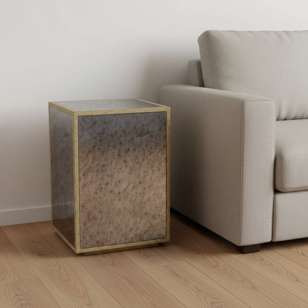 HomeRoots 22" Stunning Silver and Gold Mirrored Glass End Table – Chic, Ready-to-Use Accent for Any Room 642846