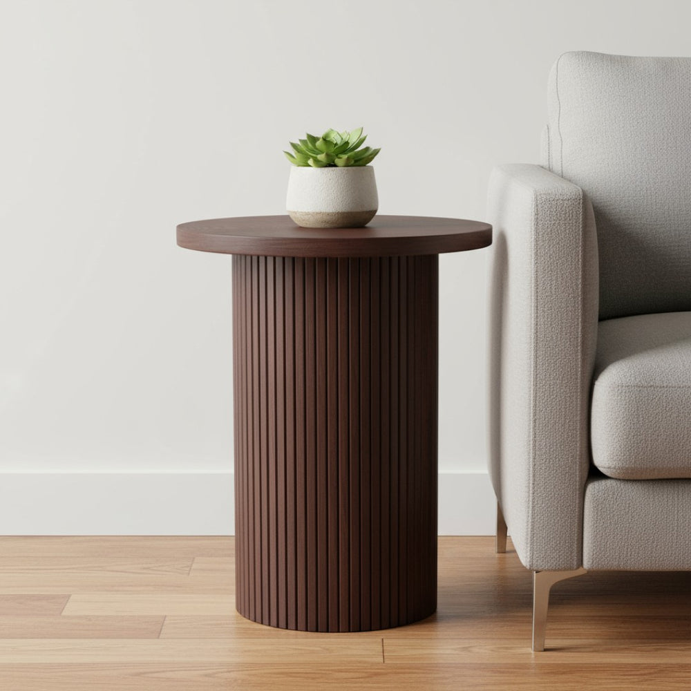 HomeRoots 22" Brown Wood Round Pedestal End Table - Versatile Accent Piece for Modern Living Spaces, Fully Assembled 642847