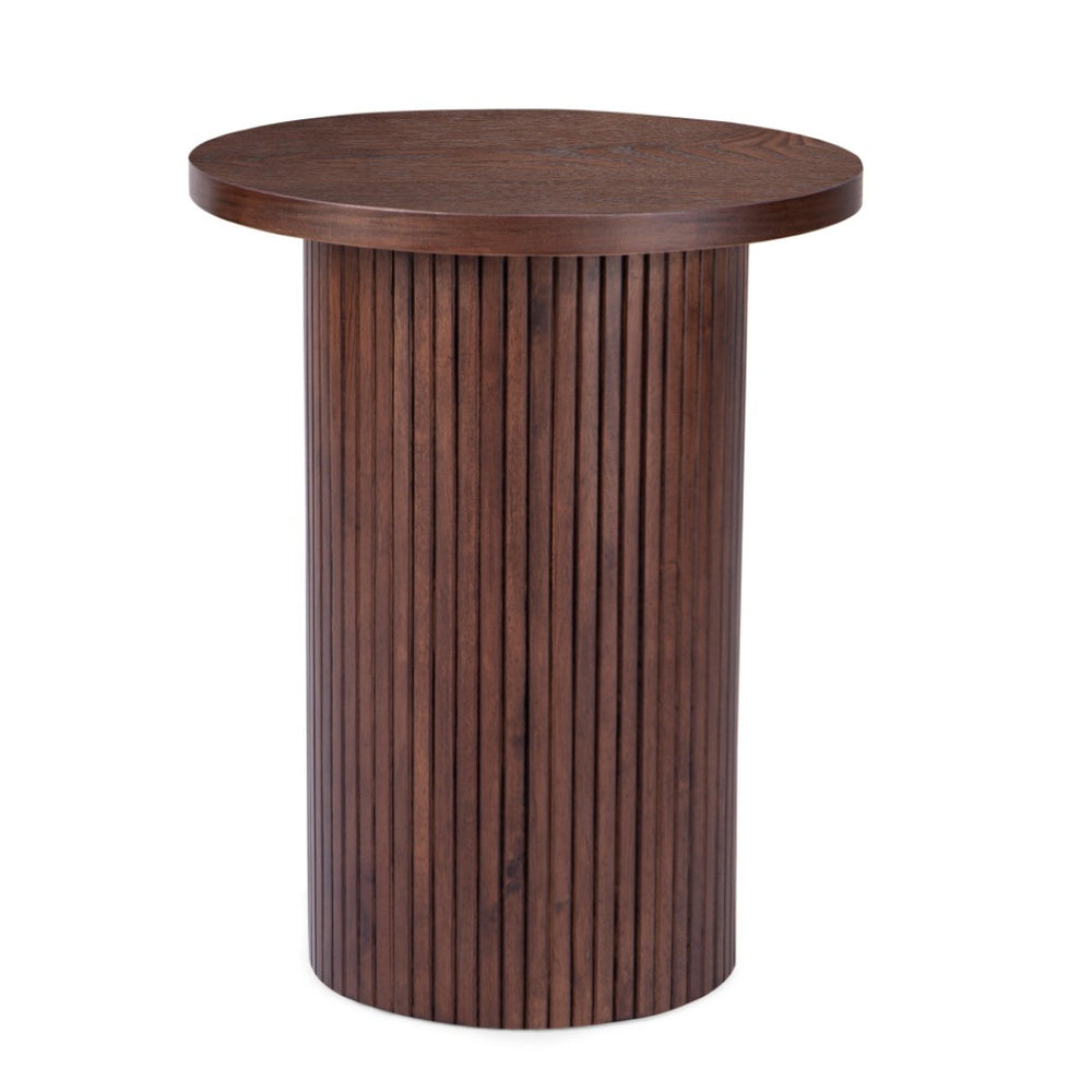 HomeRoots 22" Brown Wood Round Pedestal End Table - Versatile Accent Piece for Modern Living Spaces, Fully Assembled 642847