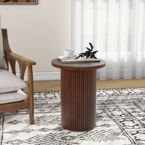 HomeRoots 22" Brown Wood Round Pedestal End Table - Versatile Accent Piece for Modern Living Spaces, Fully Assembled 642847