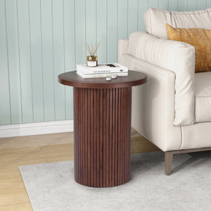 HomeRoots 22" Brown Wood Round Pedestal End Table - Versatile Accent Piece for Modern Living Spaces, Fully Assembled 642847