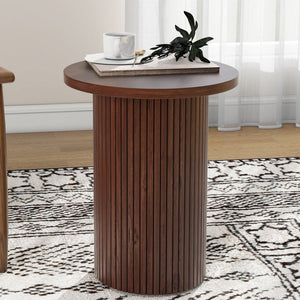 HomeRoots 22" Brown Wood Round Pedestal End Table - Versatile Accent Piece for Modern Living Spaces, Fully Assembled 642847