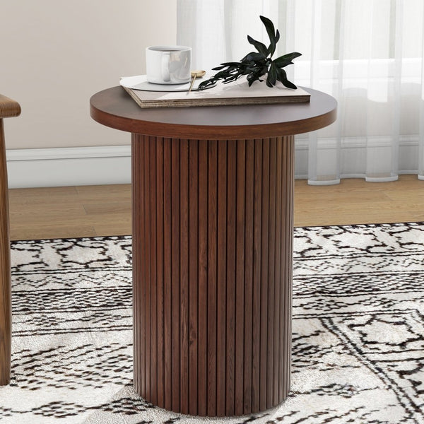 HomeRoots 22" Brown Wood Round Pedestal End Table - Versatile Accent Piece for Modern Living Spaces, Fully Assembled 642847