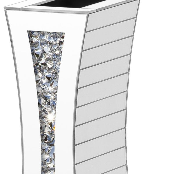 HomeRoots 36" Glamorous Silver Faux Crystal & Mirrored Glass Floor Vase for Stunning Floral Arrangements 642850