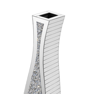 HomeRoots 36" Glamorous Silver Faux Crystal & Mirrored Glass Floor Vase for Stunning Floral Arrangements 642850