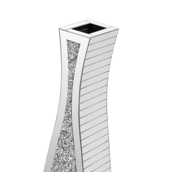 HomeRoots 36" Glamorous Silver Faux Crystal & Mirrored Glass Floor Vase for Stunning Floral Arrangements 642850