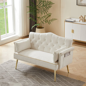 English Elm Cream Velvet Loveseat Sofa - Cream White Velvet 2-Seater, Metal Legs, Compact Stylish Couch for Small Spaces W588P340029