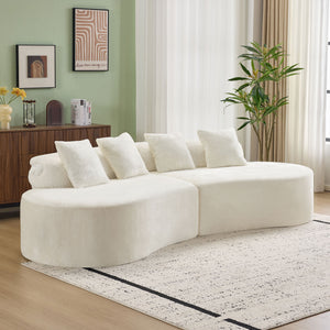 English Elm white plush curved multi-seater sofa with pillows — Nordic skin-friendly fabric, space-saving design W3612S00008