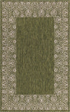 Unique Loom Outdoor Border Floral Border Machine Made Floral Rug Green, Ivory/Gray 5' 3" x 8' 0"