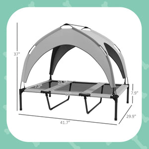 English Elm Raised Canopy Dog Bed Outdoor Elevated Mesh Frame with Uv Shield and Carry Bag T3971P455982